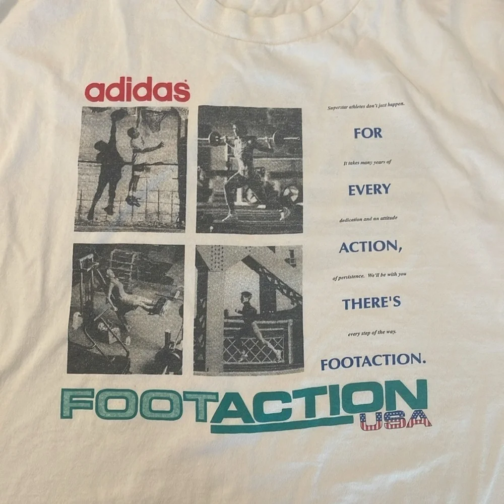Vintage 90s Single Stitch Adidas Trefoil Footaction Employee Tee T Shirt Size L